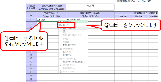 確定申告書等作成コーナー 入力したデータをコピーする方法 医療費集計フォーム