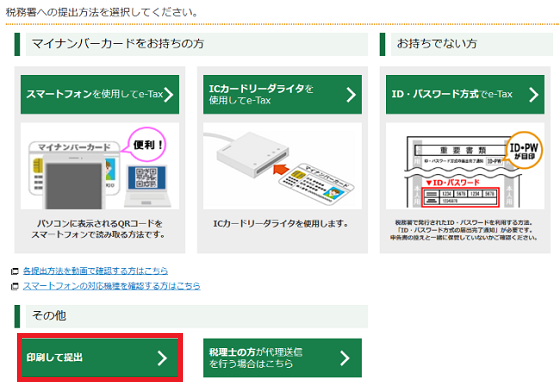 提出方法の選択画面の画像