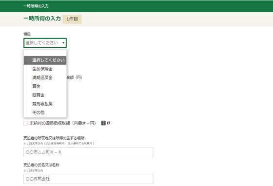 一時所得の入力方法（画像）