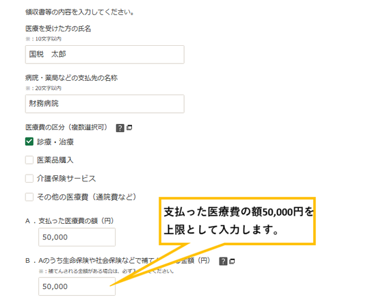 医療費入力画面の画像２