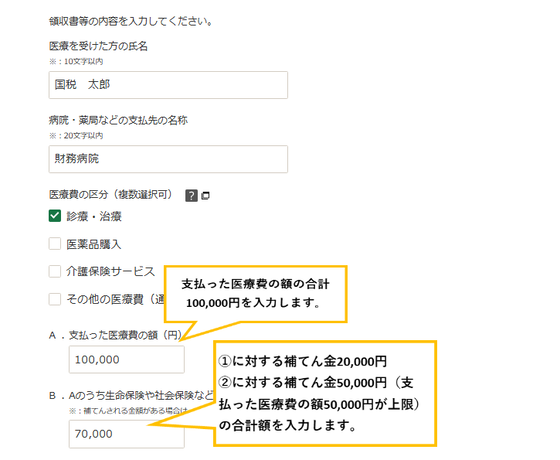 医療費入力画面の画像３